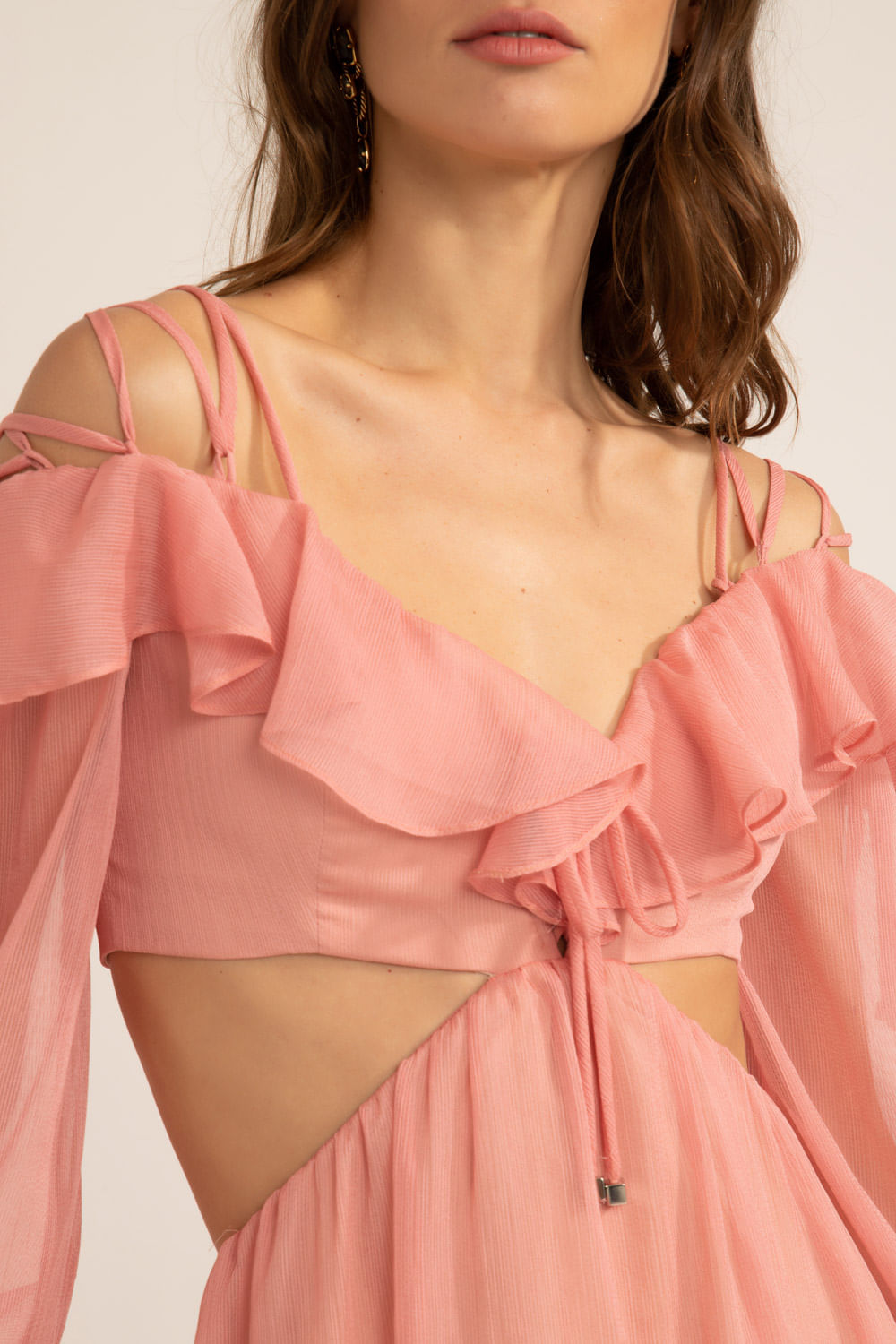 VESTIDO CURTO RECORTES SILKY PLISSÊ ROSA