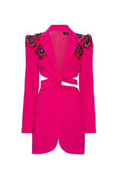 Vestido curto torção crepe posh rosa