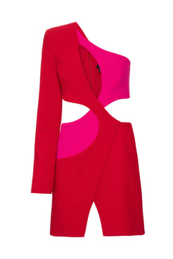 Vestido curto bicolor crepe posh vermelho