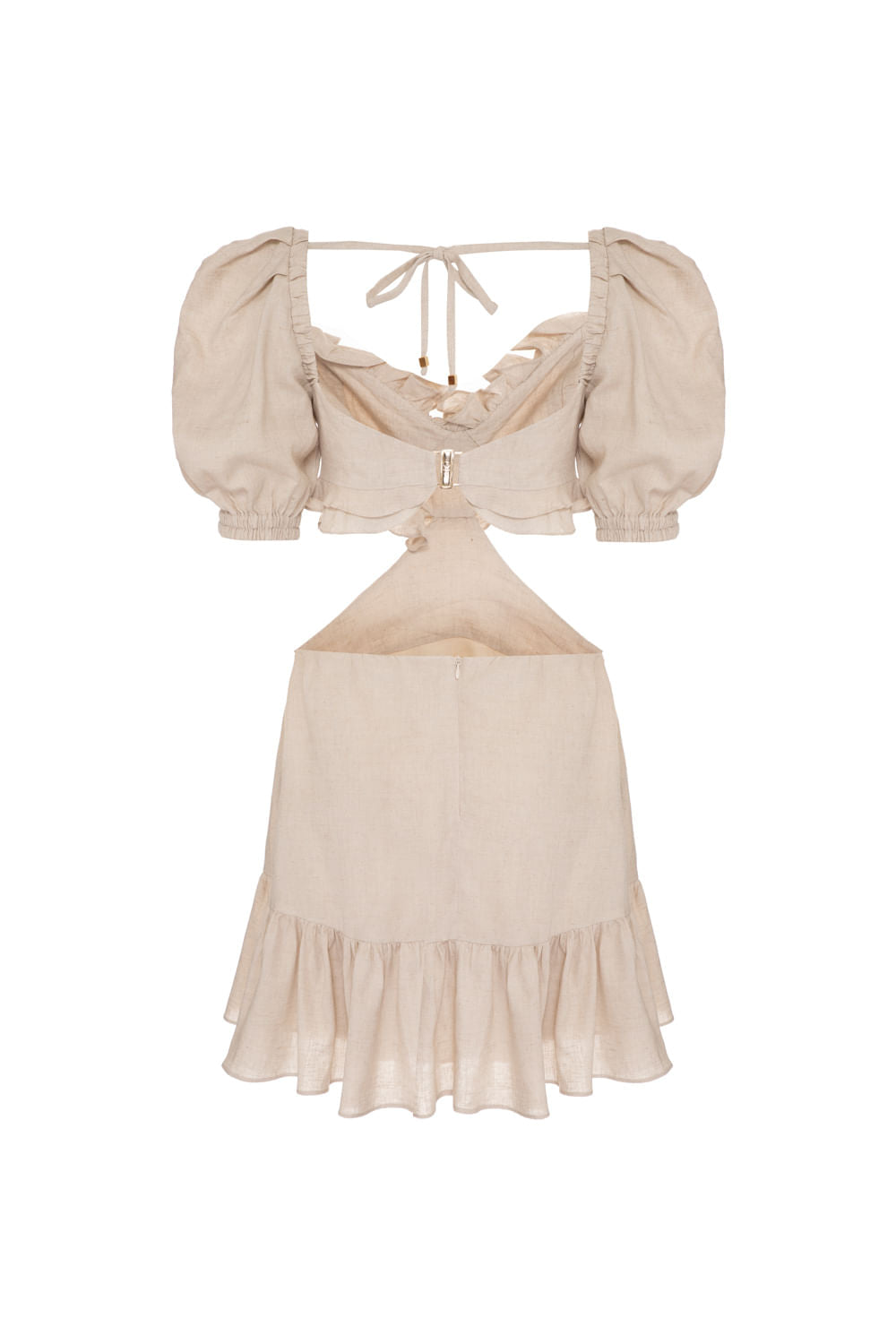 VESTIDO CURTO BABADO LINHO NATURAL