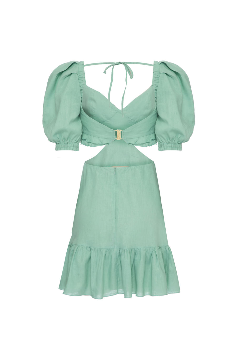 VESTIDO CURTO BABADO LINHO VERDE