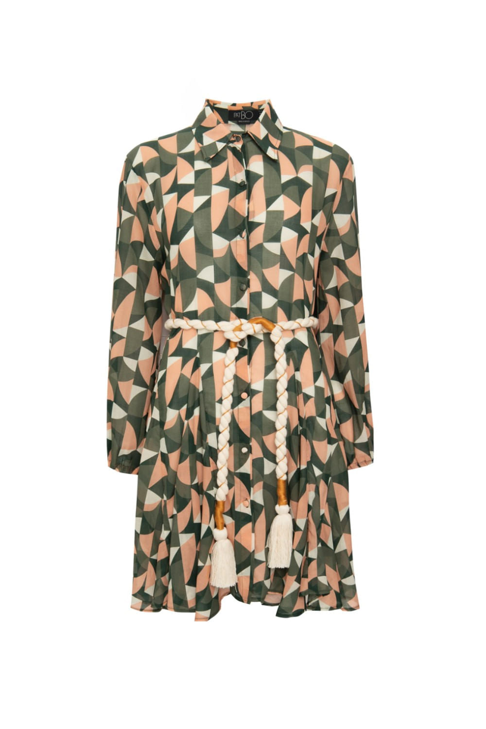VESTIDO CURTO BOTÕES GEOMÉTRICO ZELLIJ VERDE