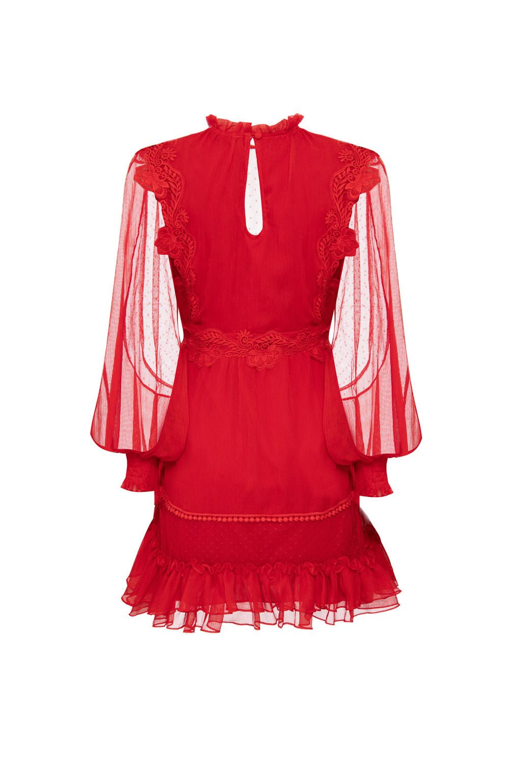 VESTIDO CURTO TULE POÁ SILKY PLISSÊ VERMELHO