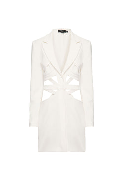 Vestido curto recortes crepe posh off white