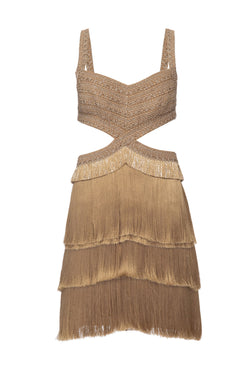 VESTIDO CURTO DE FRANJAS DOURADO