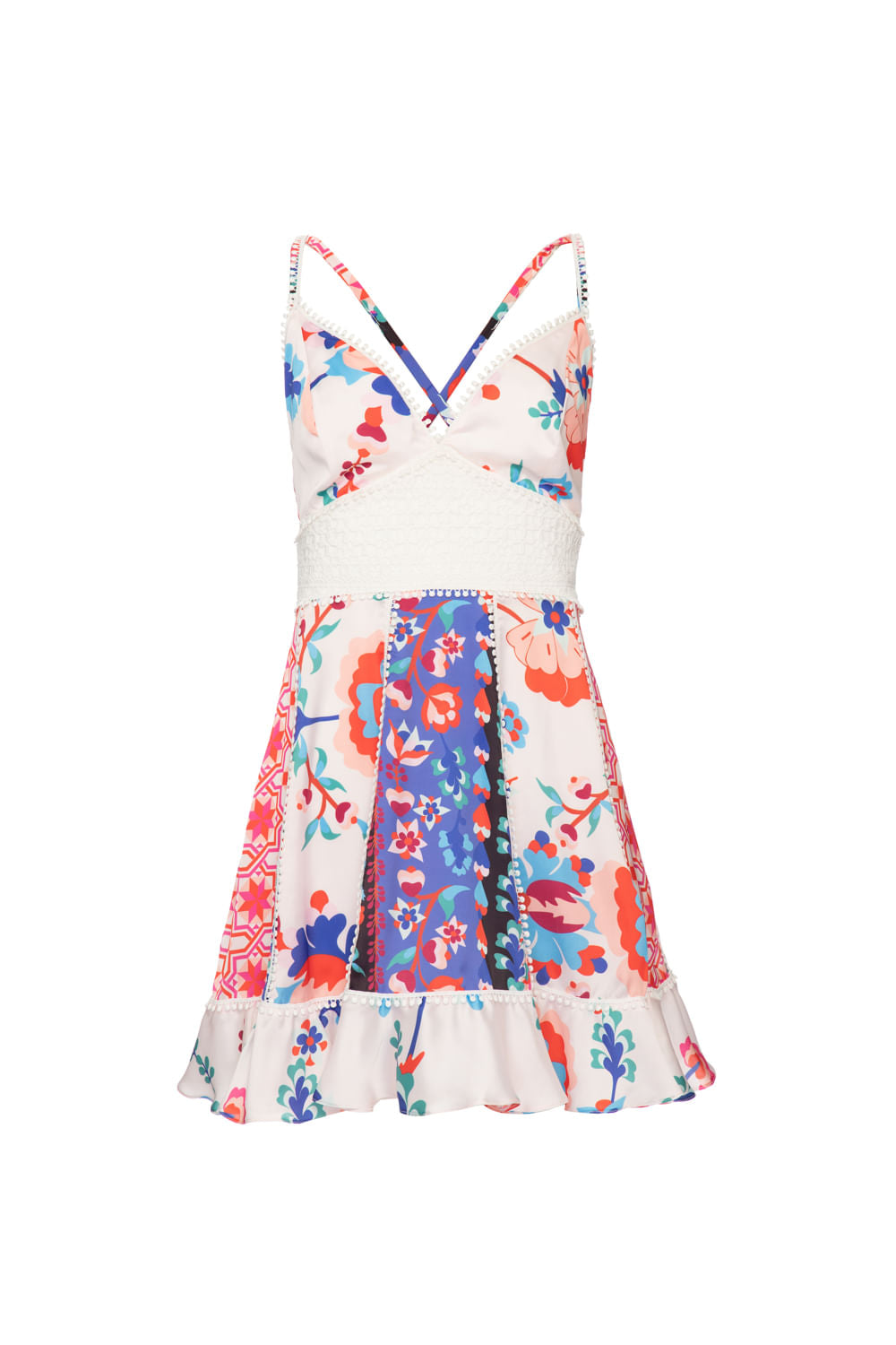 VESTIDO CURTO DAMASCENA OFFWHITE E PRETO