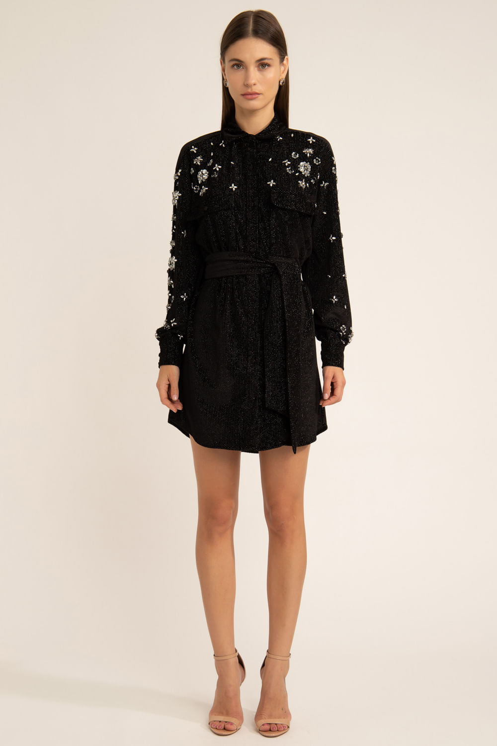 VESTIDO CURTO FAIXA VELUDO WOOF PRETO