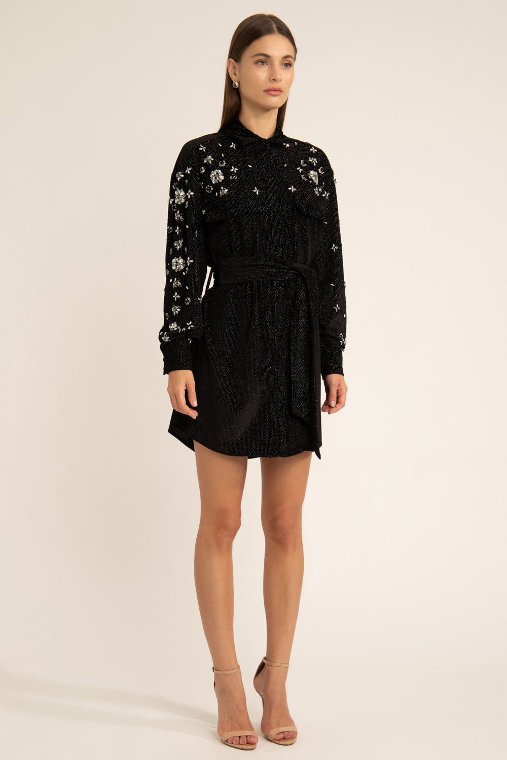 VESTIDO CURTO FAIXA VELUDO WOOF PRETO