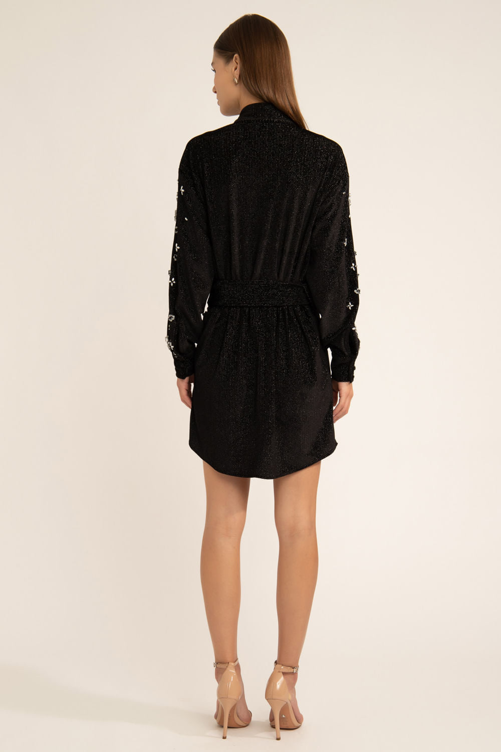 VESTIDO CURTO FAIXA VELUDO WOOF PRETO