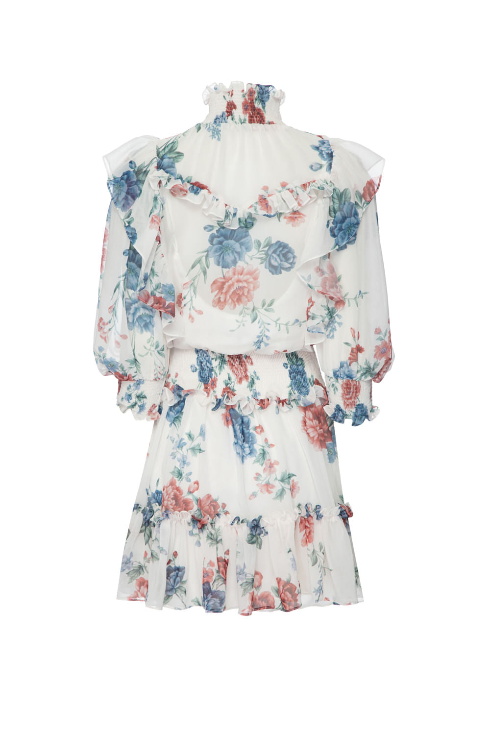 VESTIDO CURTO BABADO FLORAL OLGA OFF WHITE