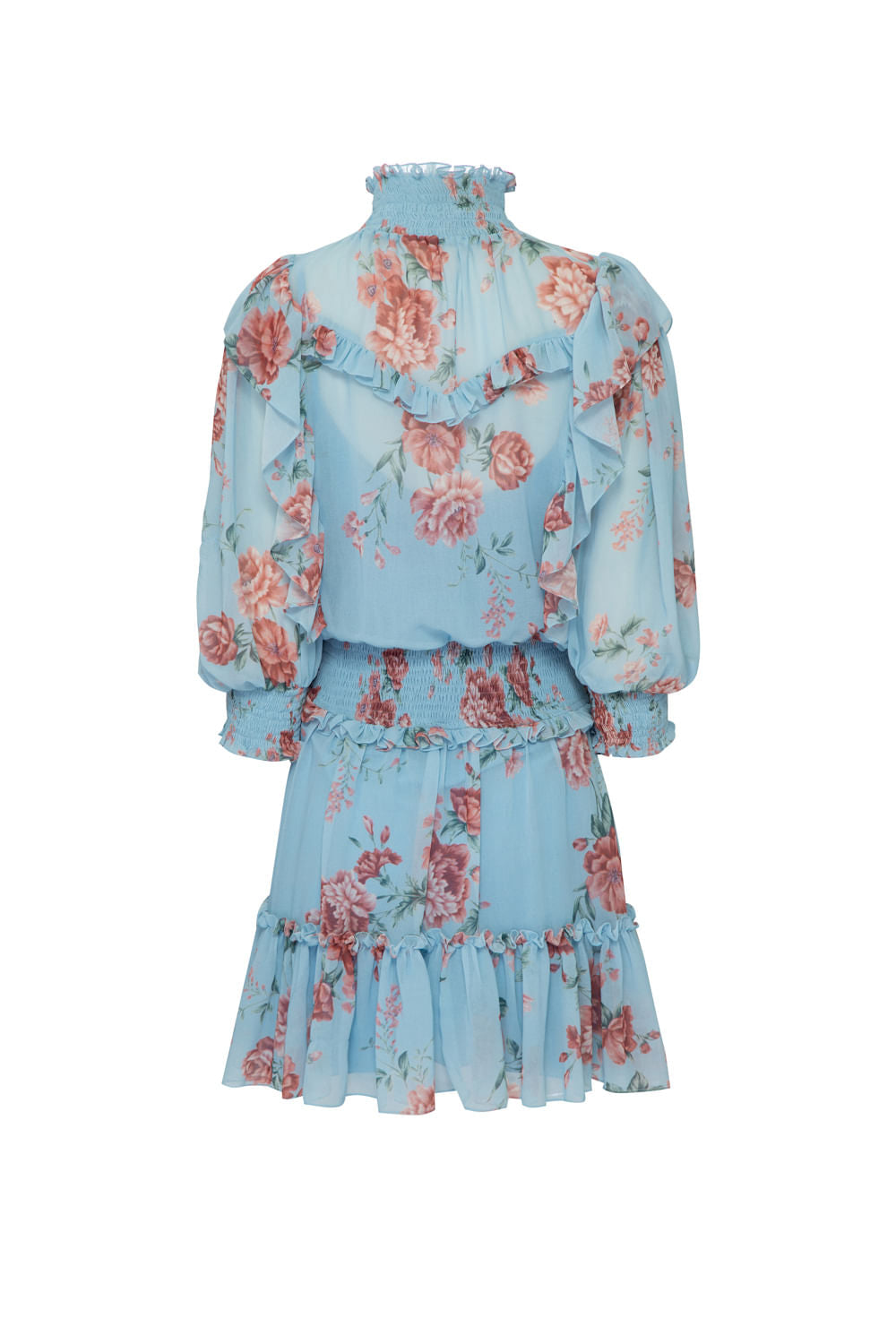 VESTIDO CURTO BABADO FLORAL OLGA AZUL