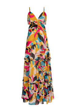 VESTIDO LONGO PREGAS PROTEA AMARELO