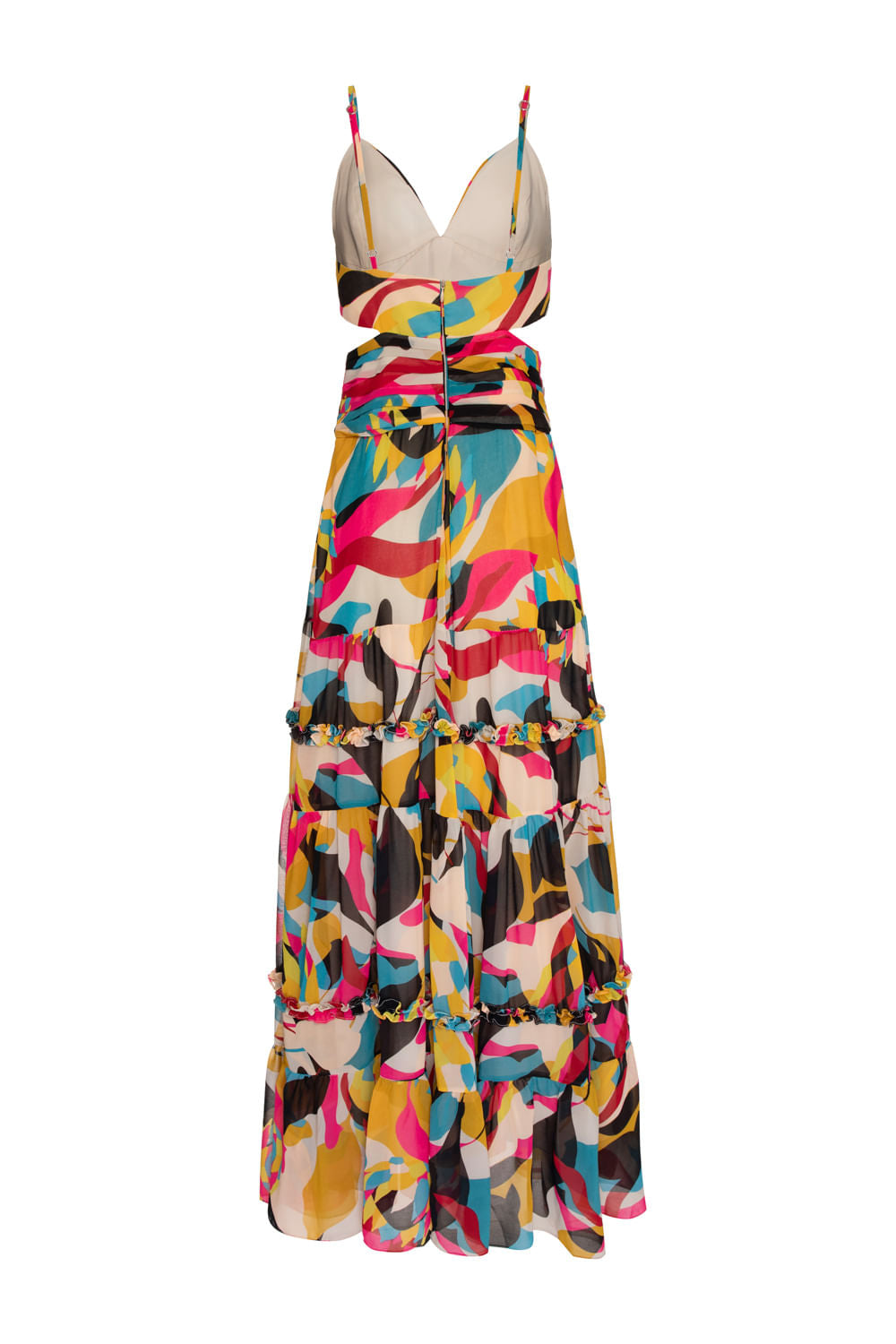 VESTIDO LONGO PREGAS PROTEA AMARELO