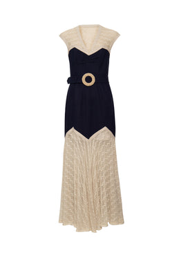 Vestido longo tela navy azul marinho