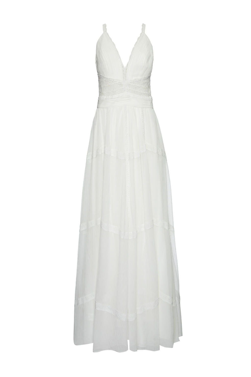 VESTIDO LONGO ENTREMEIO SILKY PLISSÊ OFF WHITE