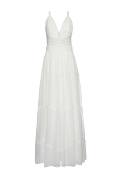 VESTIDO LONGO ENTREMEIO SILKY PLISSÊ OFF WHITE
