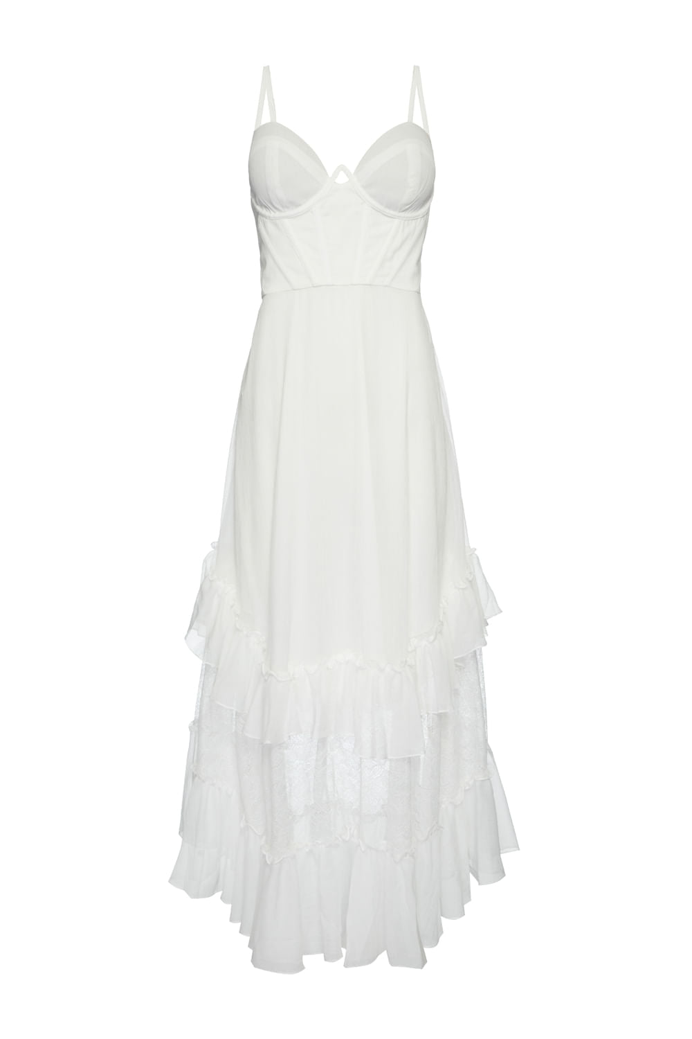 VESTIDO LONGO CORSET SILKY PLISSÊ OFF WHITE