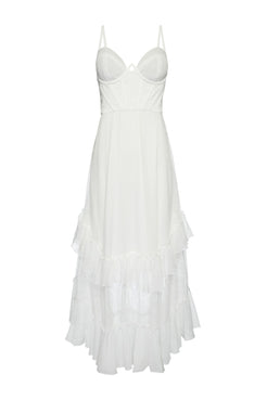 VESTIDO LONGO CORSET SILKY PLISSÊ OFF WHITE