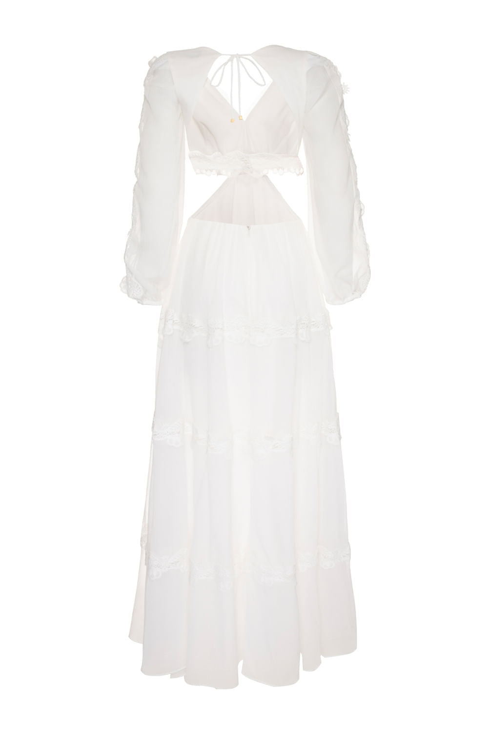 VESTIDO LONGO RECORTES SILKY PLISSÊ OFF WHITE