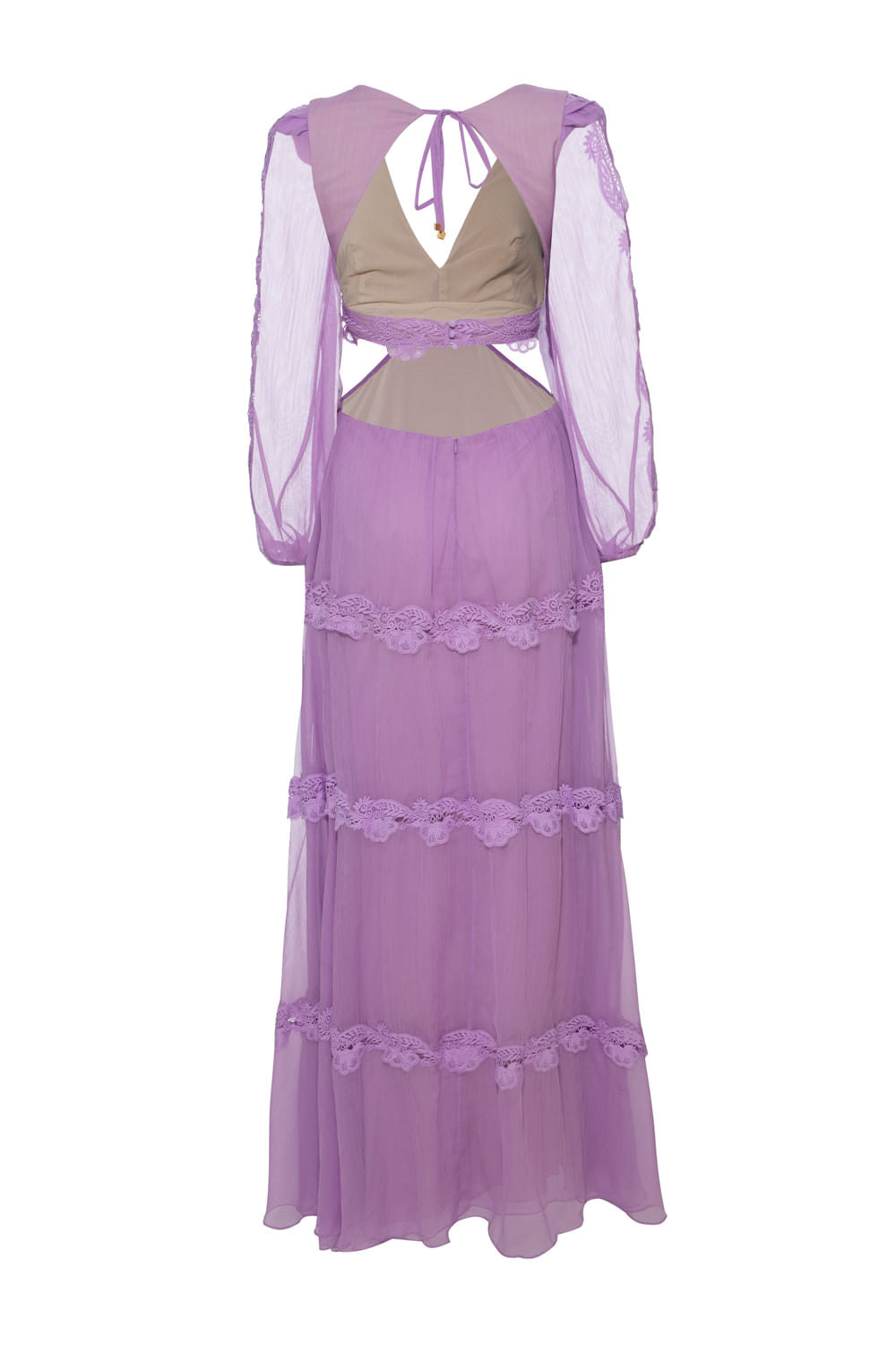 VESTIDO LONGO RECORTES SILKY PLISSÊ LILAS