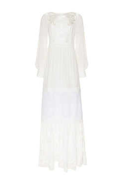 Vestido longo entremeio clear lace off white