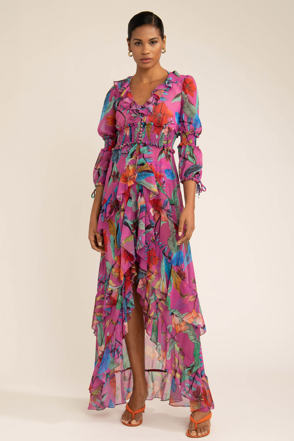 Vestido longo lastéx zamia rosa