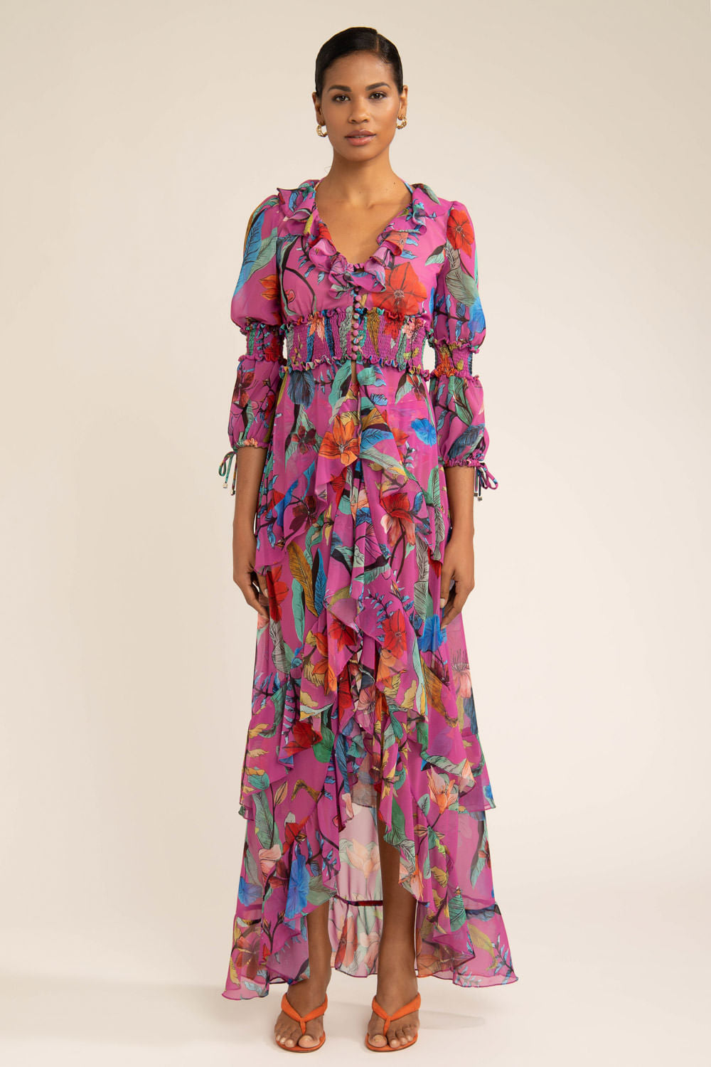 Vestido longo lastéx zamia rosa