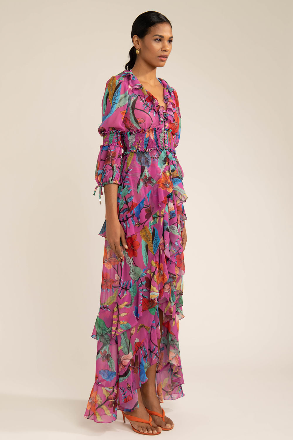 Vestido longo lastéx zamia rosa