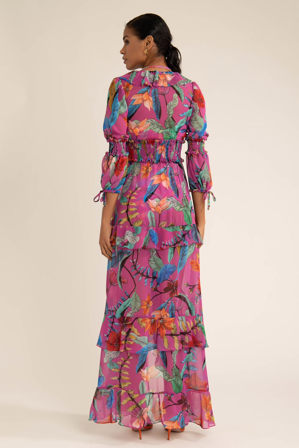 Vestido longo lastéx zamia rosa