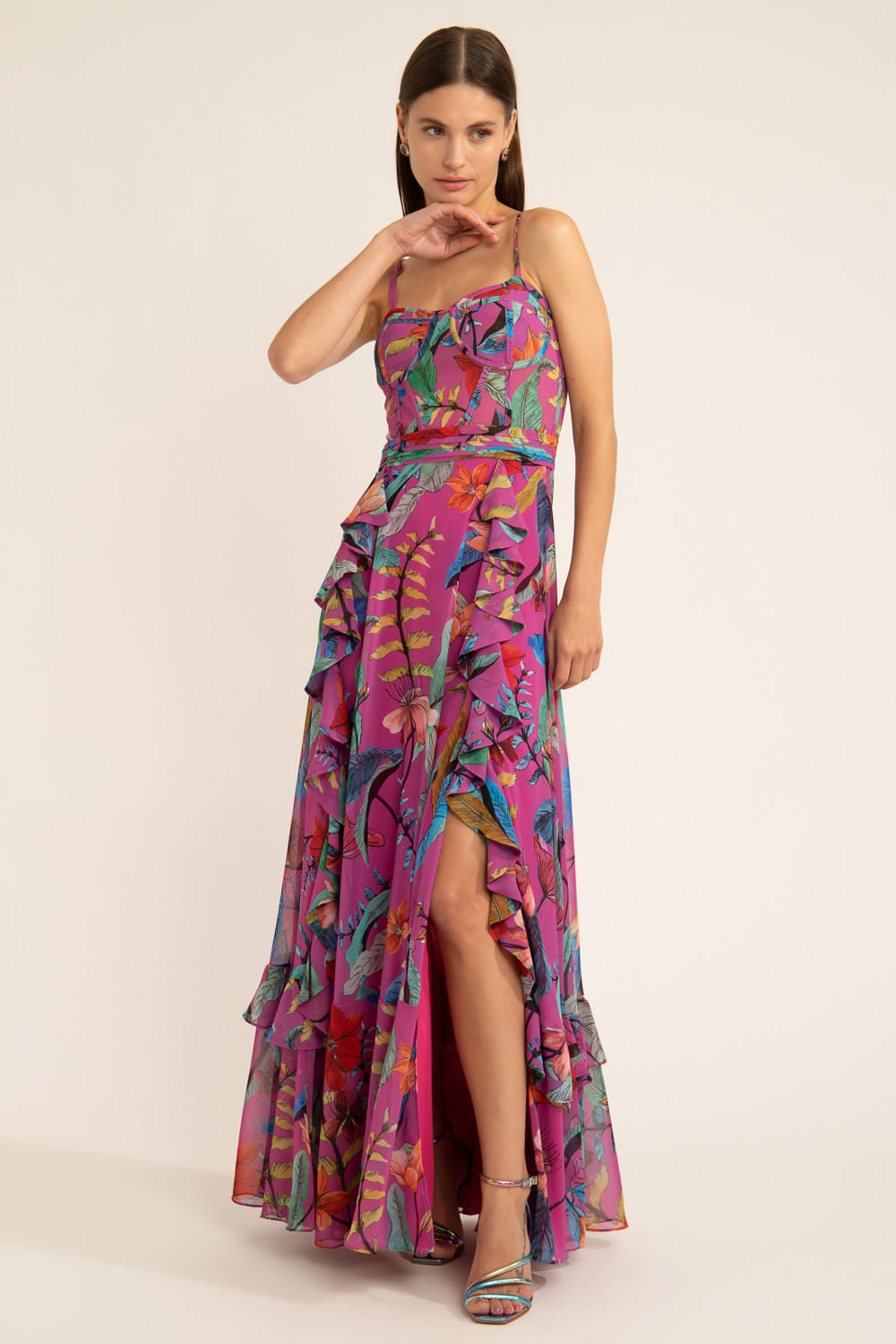 Vestido longo corset zamia rosa