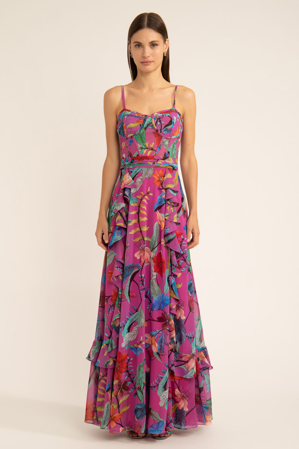 Vestido longo corset zamia rosa