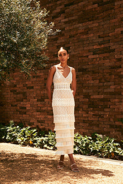 VESTIDO LONGO FRINGES OFF WHITE