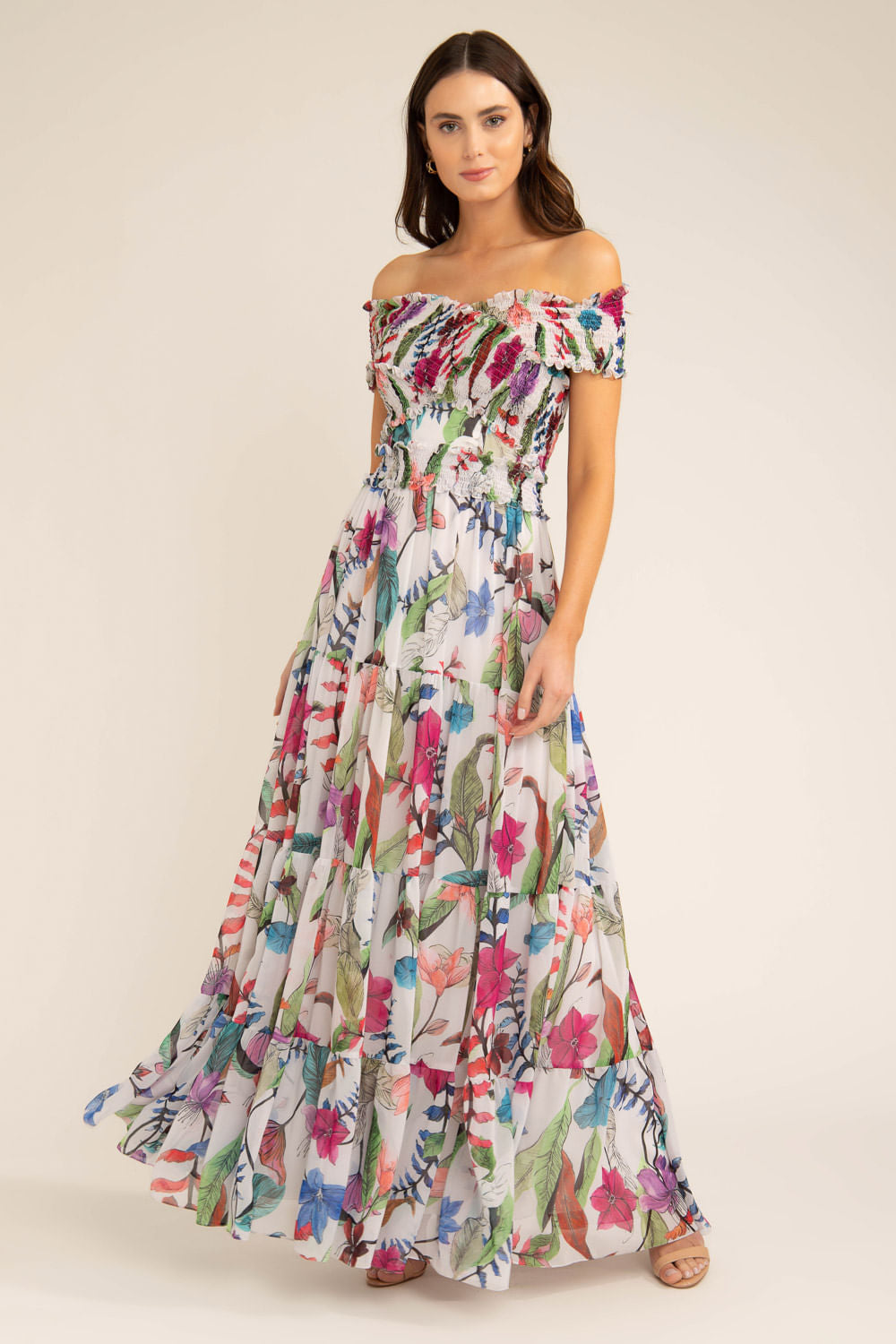 Vestido longo ombro a ombro zamia off white