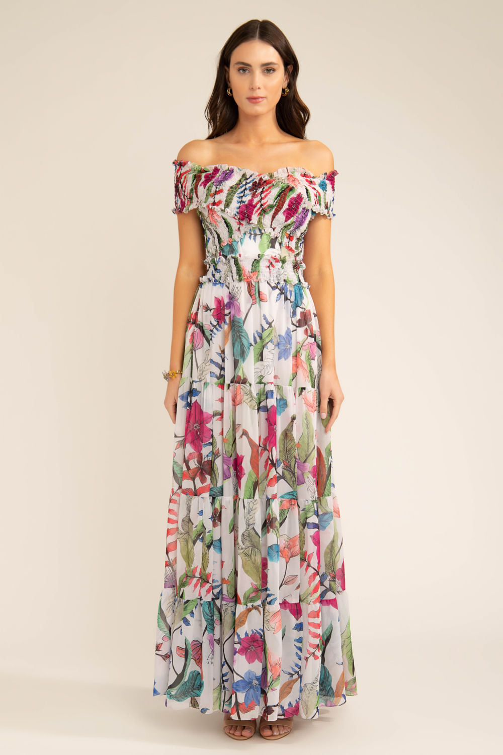 Vestido longo ombro a ombro zamia off white
