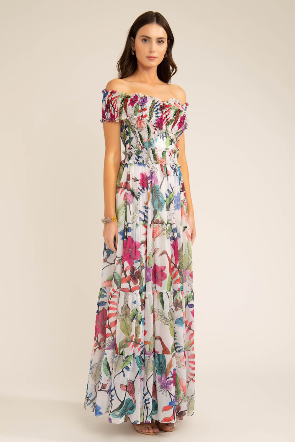 Vestido longo ombro a ombro zamia off white