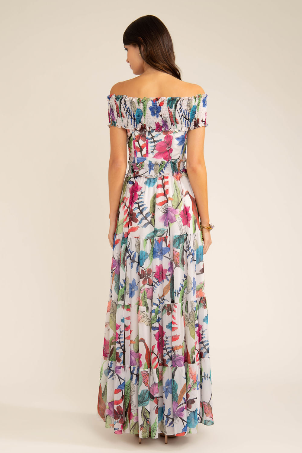 Vestido longo ombro a ombro zamia off white