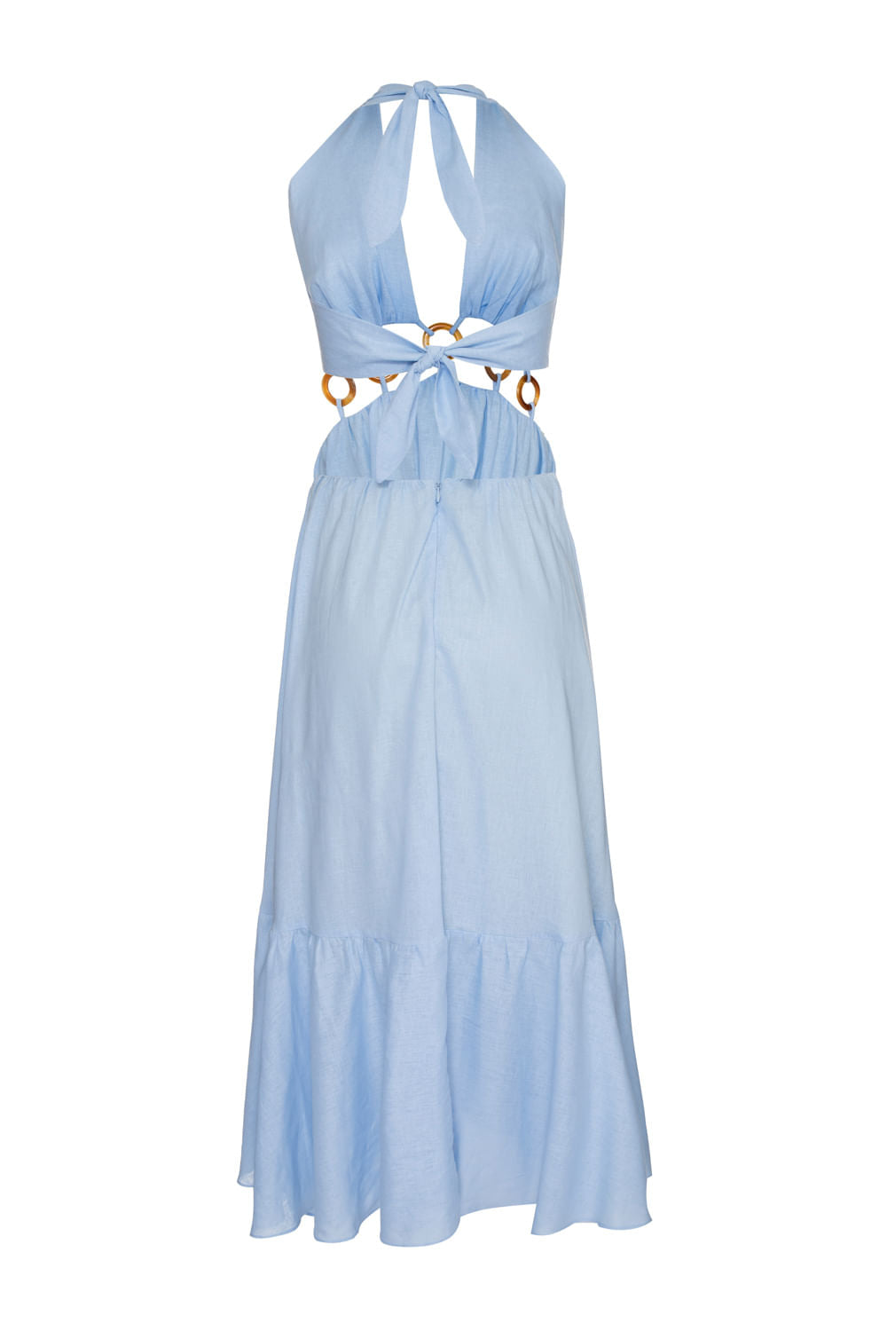 VESTIDO LONGO LINHO ARGOLAS AZUL