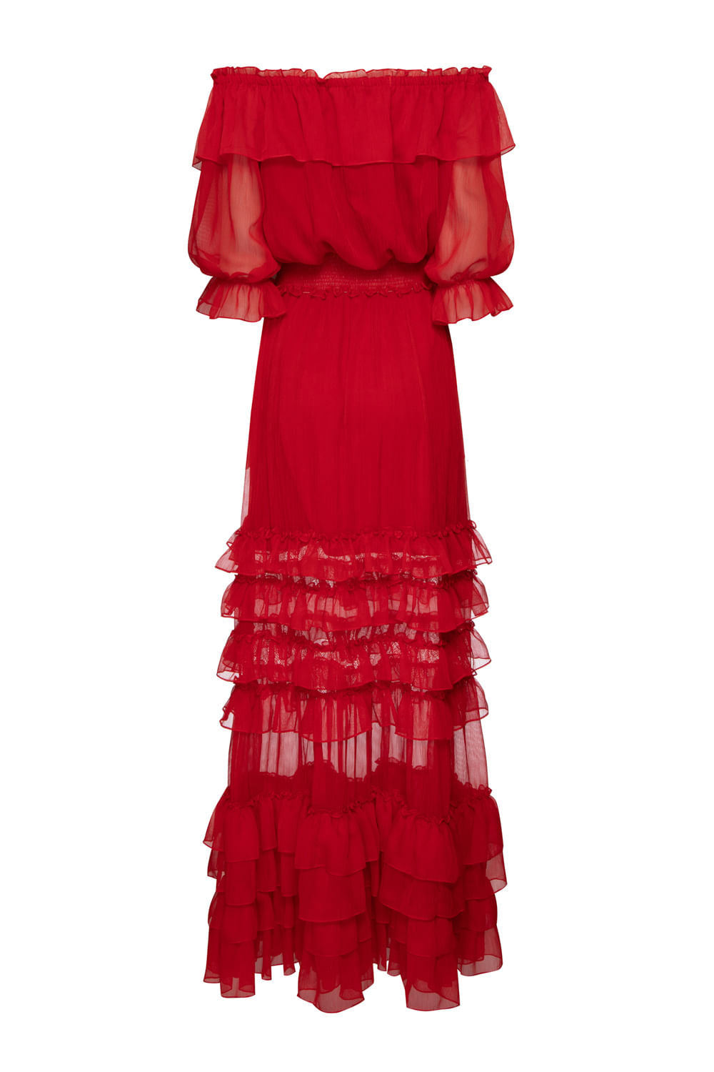 VESTIDO LONGO OMBRO A OMBRO SILKY PLISSÊ VERMELHO