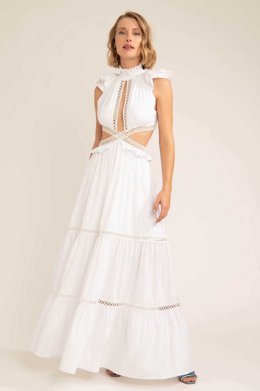 Vestido longo recortes soft 60's branco