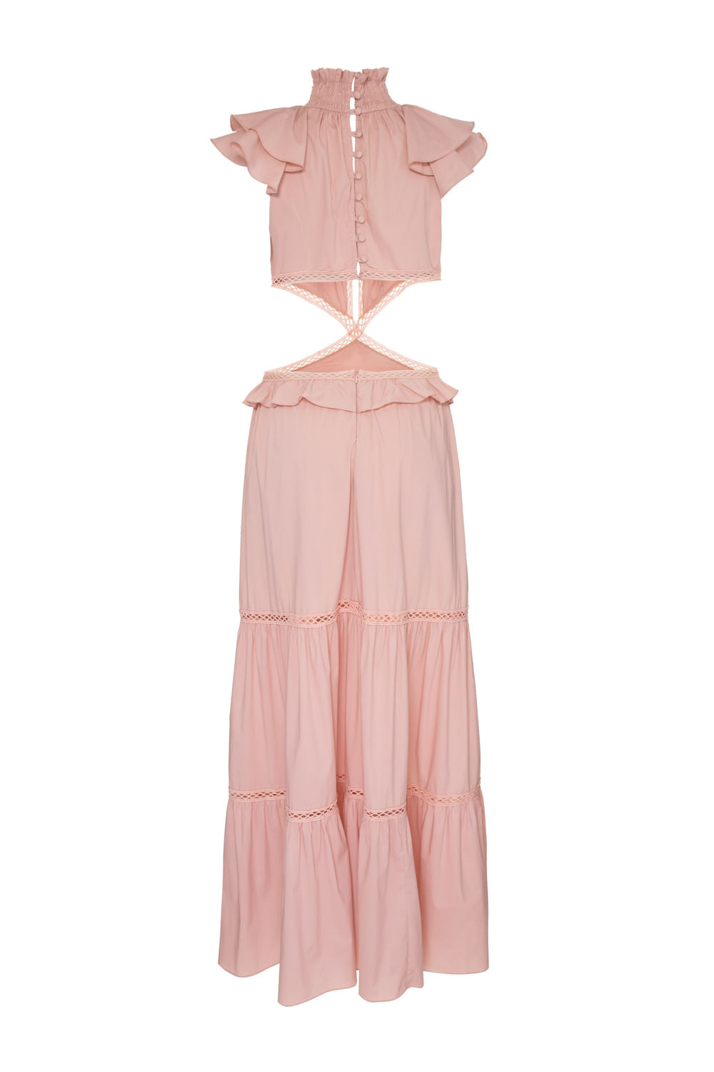 VESTIDO LONGO RECORTES SOFT 60'S ROSA