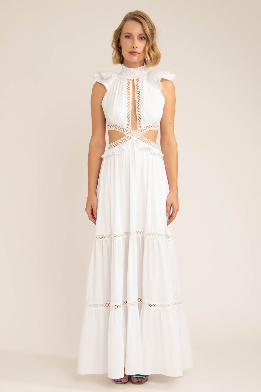 Vestido longo recortes soft 60's branco
