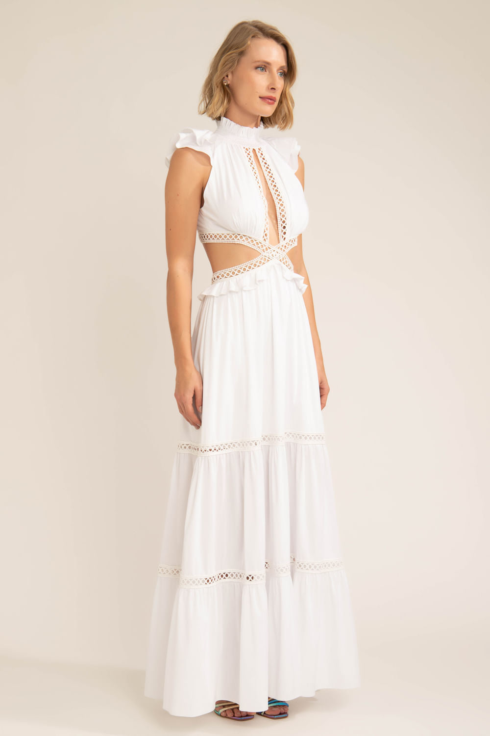 Vestido longo recortes soft 60's branco