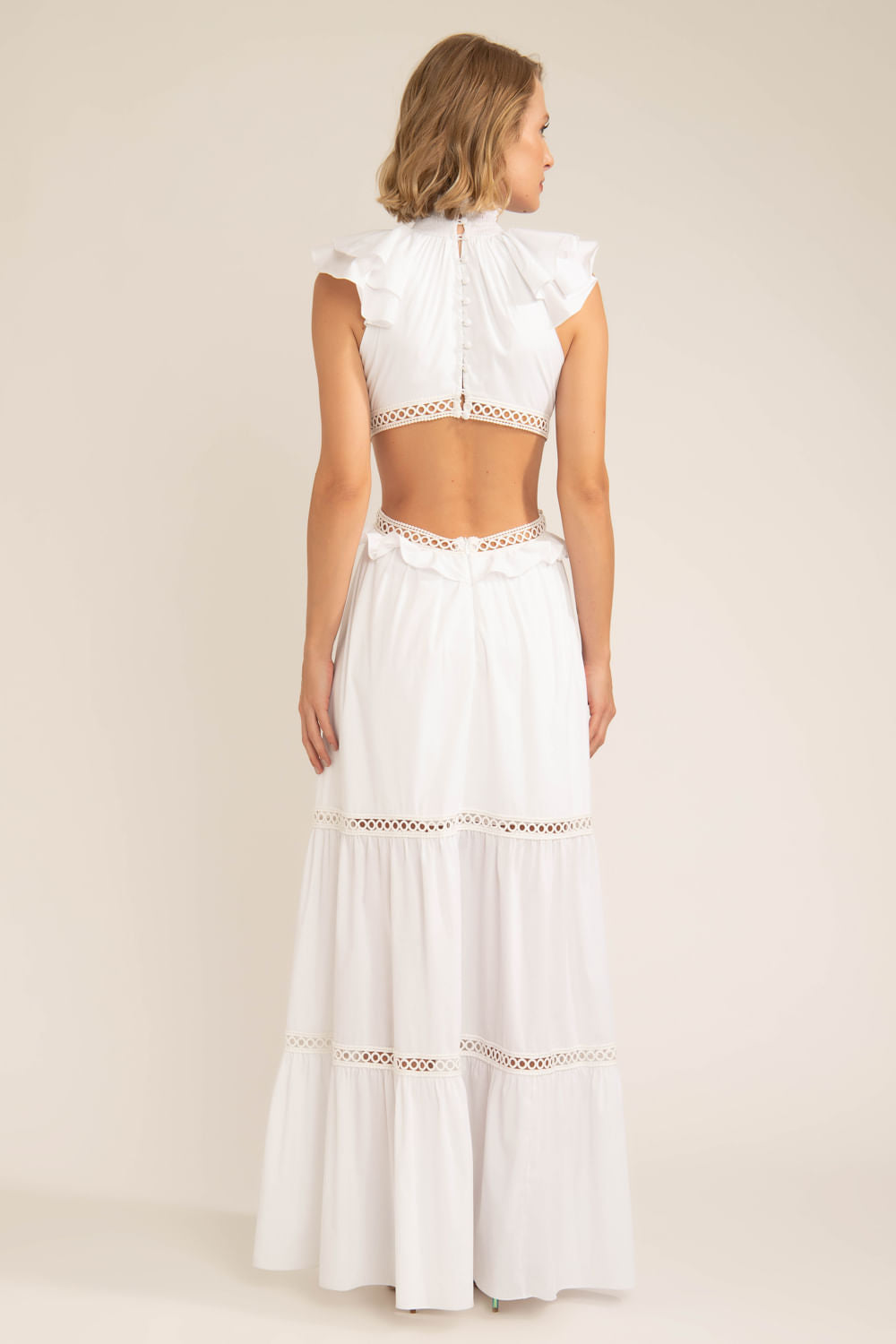 Vestido longo recortes soft 60's branco