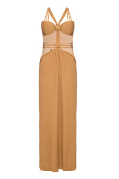 Vestido longo tiras gemini bege