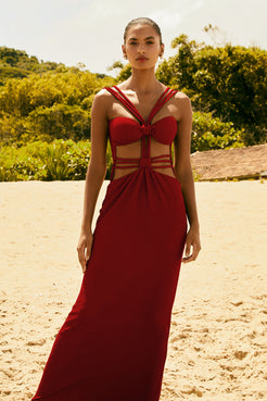 VESTIDO LONGO TIRAS GEMINI VERMELHO