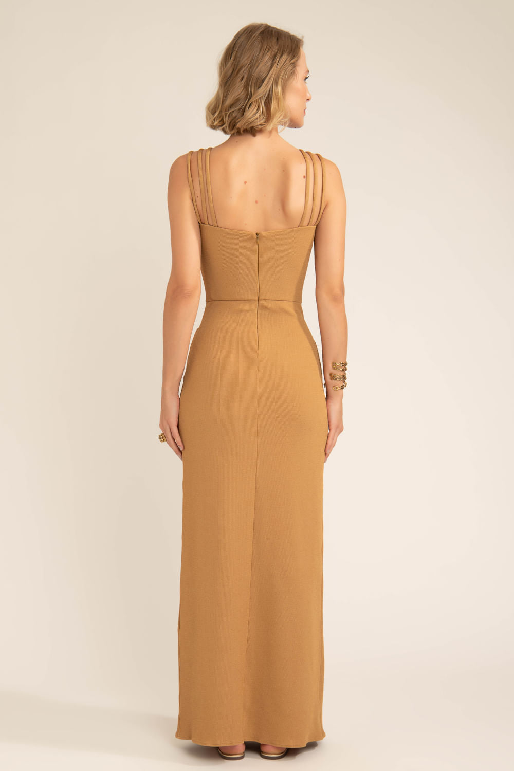 Vestido longo tiras gemini bege