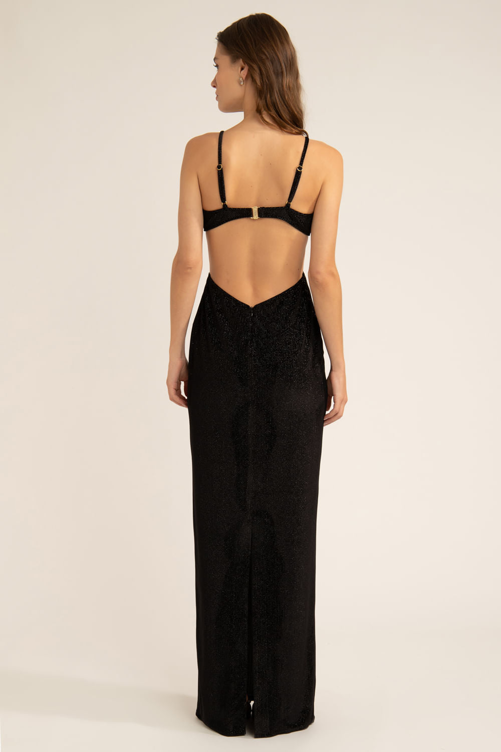 VESTIDO LONGO VELUDO TEXTURIZADO PRETO
