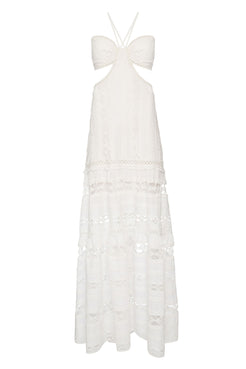 Vestido longo recortes light laise off white
