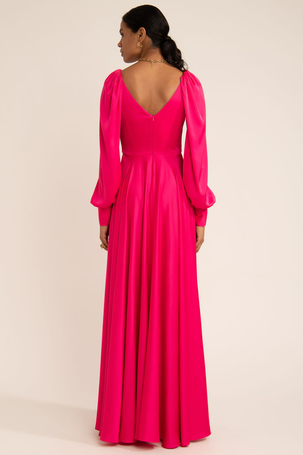 Vestido longo cetim statement pink