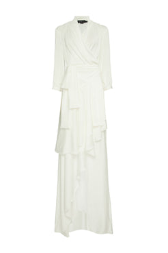 VESTIDO LONGO ASSIMÉTRICO CETIM STATEMENT OFF WHITE